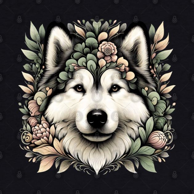 Botanical Alaskan Malamute Dog Illustration Nature Art 6 by BirdsnStuff