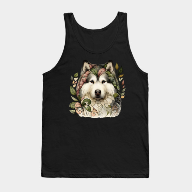 Botanical Alaskan Malamute Dog Illustration Nature Art 5 Tank Top by BirdsnStuff