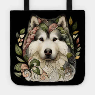 Botanical Alaskan Malamute Dog Illustration Nature Art 5 Tote