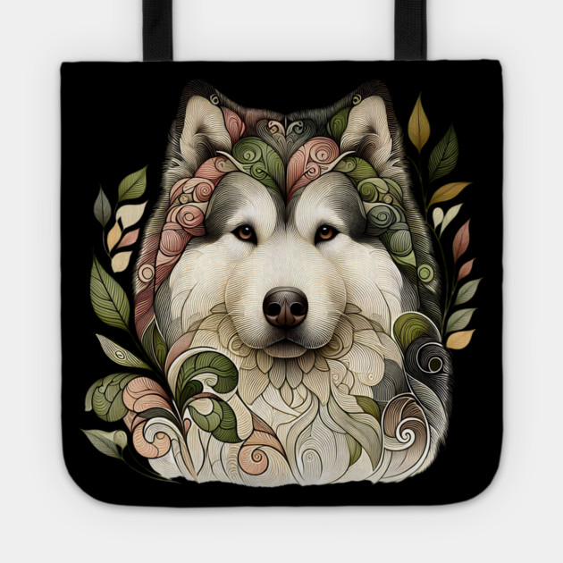 Botanical Alaskan Malamute Dog Illustration Nature Art 5 Tote by BirdsnStuff