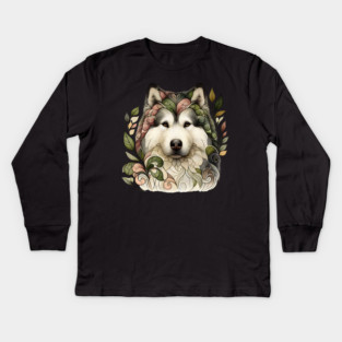 Botanical Alaskan Malamute Dog Illustration Nature Art 5 Kids Long Sleeve T-Shirt