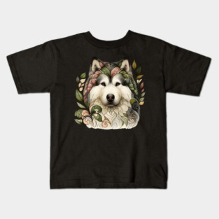 Botanical Alaskan Malamute Dog Illustration Nature Art 5 Kids T-Shirt