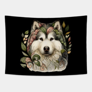 Botanical Alaskan Malamute Dog Illustration Nature Art 5 Tapestry
