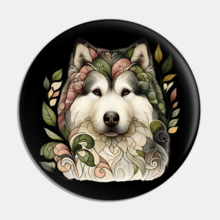 Botanical Alaskan Malamute Dog Illustration Nature Art 5 Pin