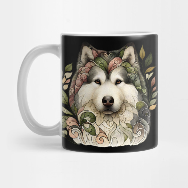 Botanical Alaskan Malamute Dog Illustration Nature Art 5 by BirdsnStuff