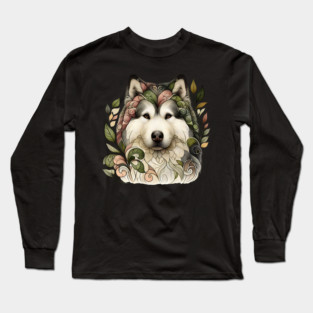Botanical Alaskan Malamute Dog Illustration Nature Art 5 Long Sleeve T-Shirt
