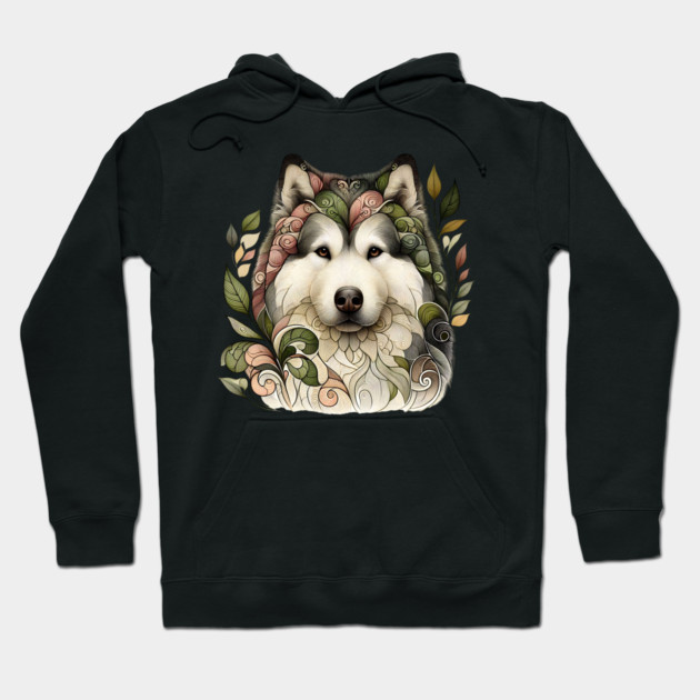 Botanical Alaskan Malamute Dog Illustration Nature Art 5 Hoodie by BirdsnStuff