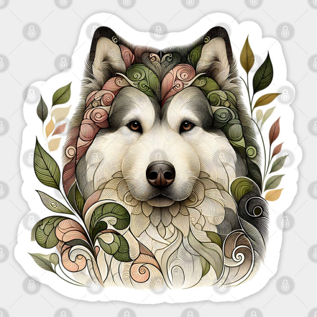 Botanical Alaskan Malamute Dog Illustration Nature Art 5 Sticker by BirdsnStuff