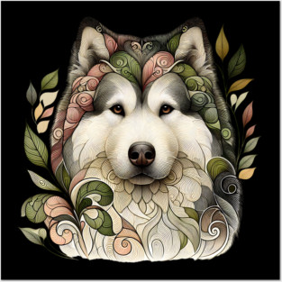 Botanical Alaskan Malamute Dog Illustration Nature Art 5 Posters and Art