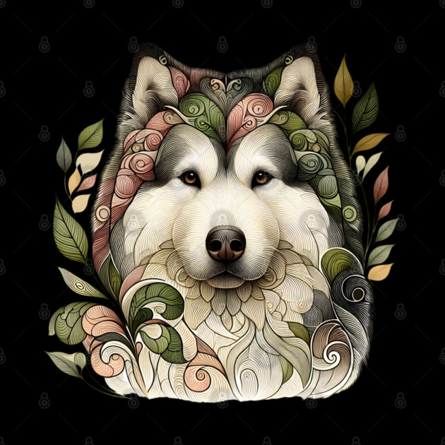Botanical Alaskan Malamute Dog Illustration Nature Art 5 by BirdsnStuff