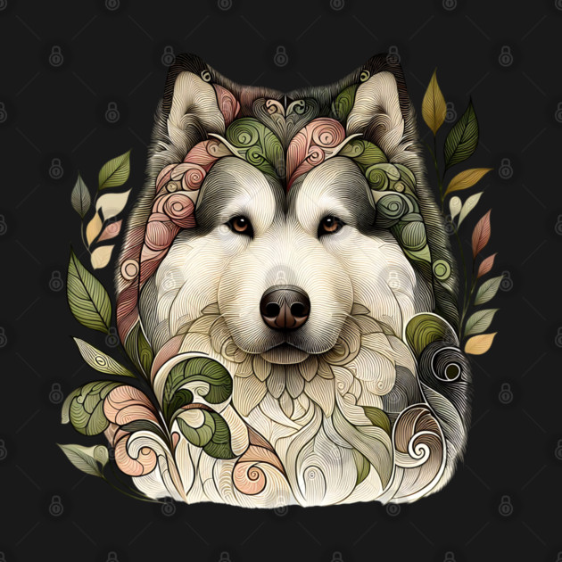 Botanical Alaskan Malamute Dog Illustration Nature Art 5 by BirdsnStuff