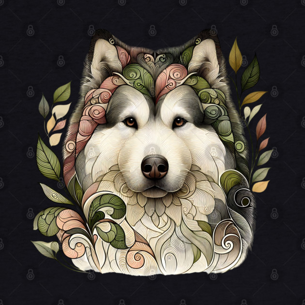 Botanical Alaskan Malamute Dog Illustration Nature Art 5 by BirdsnStuff