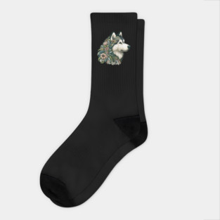 Botanical Alaskan Malamute Dog Illustration Nature Art 2 Socks
