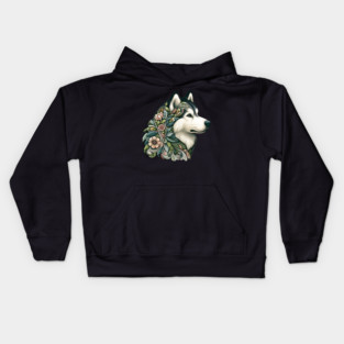 Botanical Alaskan Malamute Dog Illustration Nature Art 2 Kids Hoodie