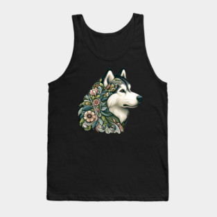 Botanical Alaskan Malamute Dog Illustration Nature Art 2 Tank Top