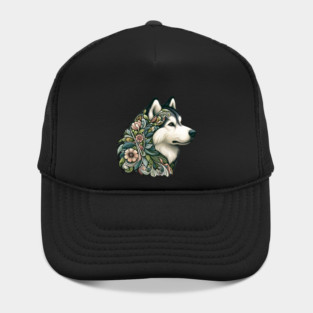 Botanical Alaskan Malamute Dog Illustration Nature Art 2 Hat
