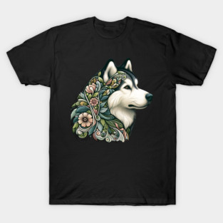 Botanical Alaskan Malamute Dog Illustration Nature Art 2 T-Shirt
