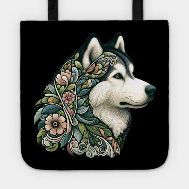 Botanical Alaskan Malamute Dog Illustration Nature Art 2 Tote by BirdsnStuff