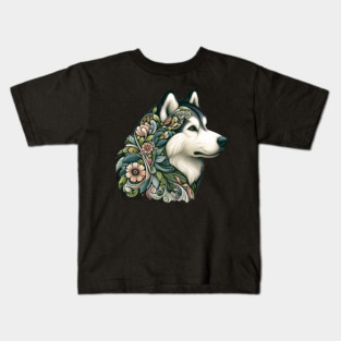 Botanical Alaskan Malamute Dog Illustration Nature Art 2 Kids T-Shirt