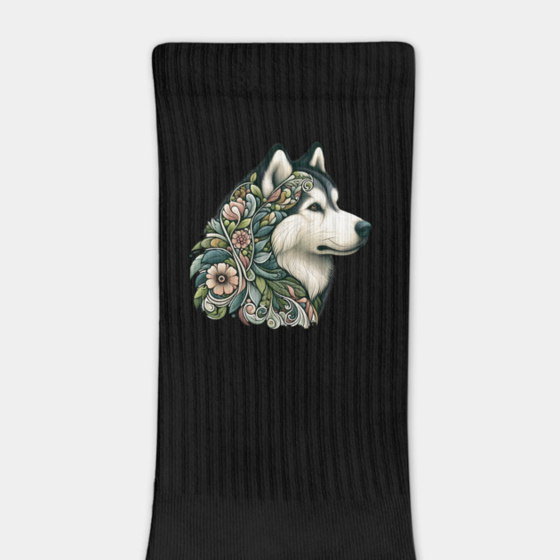 Botanical Alaskan Malamute Dog Illustration Nature Art 2 by BirdsnStuff