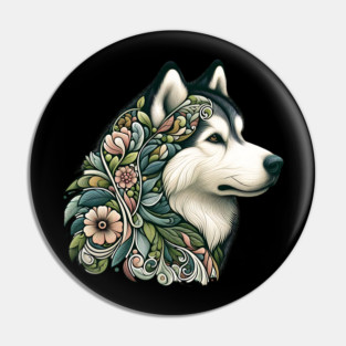 Botanical Alaskan Malamute Dog Illustration Nature Art 2 Pin