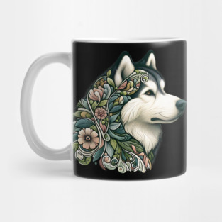 Botanical Alaskan Malamute Dog Illustration Nature Art 2 Mug