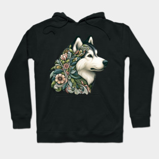 Botanical Alaskan Malamute Dog Illustration Nature Art 2 Hoodie