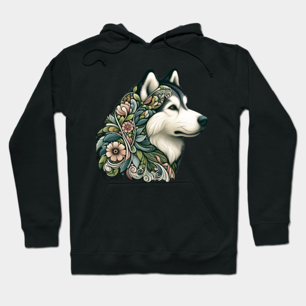 Botanical Alaskan Malamute Dog Illustration Nature Art 2 Hoodie by BirdsnStuff