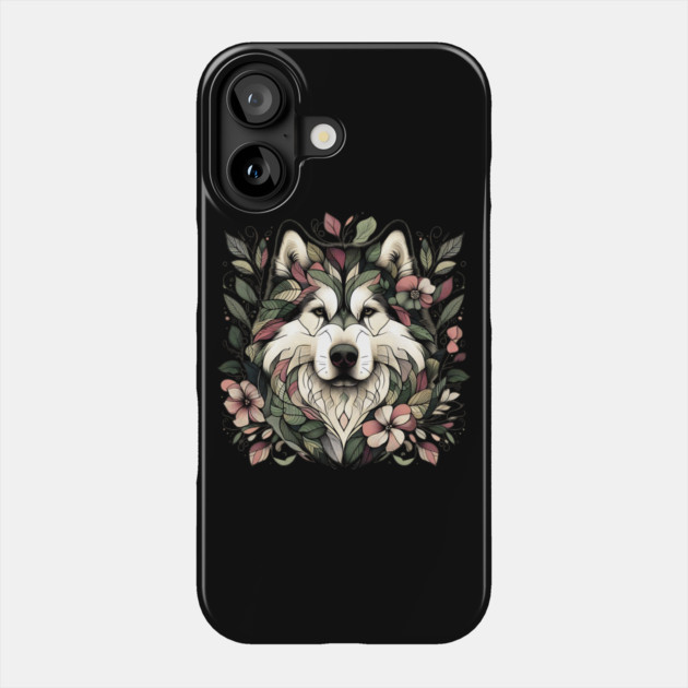 Botanical Alaskan Malamute Dog Illustration Nature Art 3 Phone Case by BirdsnStuff