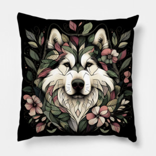 Botanical Alaskan Malamute Dog Illustration Nature Art 3 Pillow