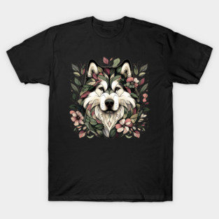 Botanical Alaskan Malamute Dog Illustration Nature Art 3 T-Shirt