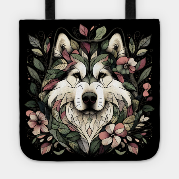Botanical Alaskan Malamute Dog Illustration Nature Art 3 Tote by BirdsnStuff