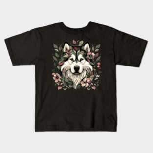 Botanical Alaskan Malamute Dog Illustration Nature Art 3 Kids T-Shirt