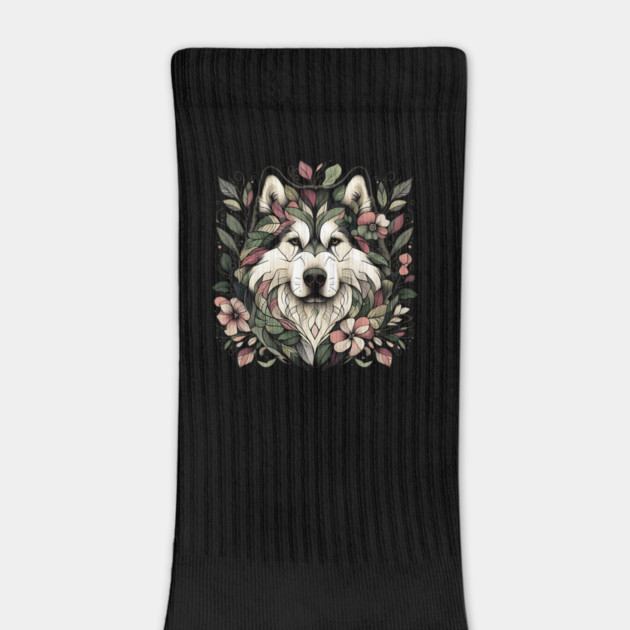 Botanical Alaskan Malamute Dog Illustration Nature Art 3 by BirdsnStuff