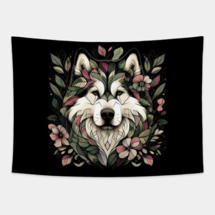 Botanical Alaskan Malamute Dog Illustration Nature Art 3 Tapestry
