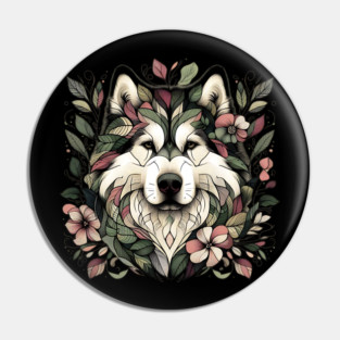 Botanical Alaskan Malamute Dog Illustration Nature Art 3 Pin