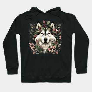 Botanical Alaskan Malamute Dog Illustration Nature Art 3 Hoodie