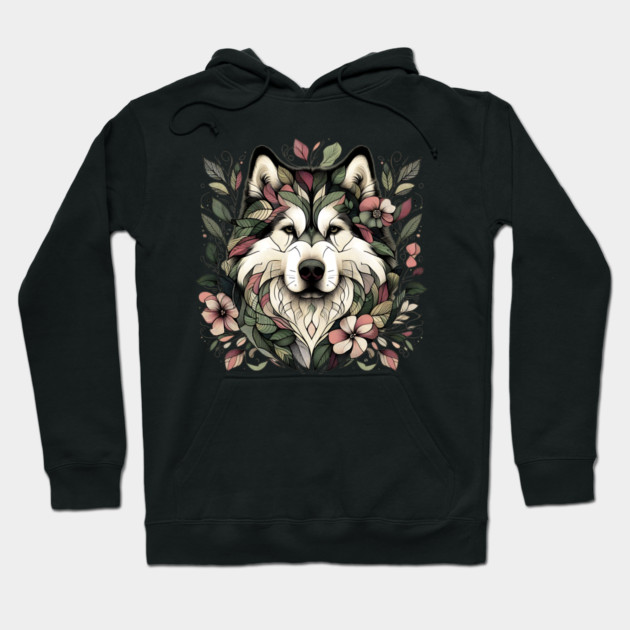 Botanical Alaskan Malamute Dog Illustration Nature Art 3 Hoodie by BirdsnStuff