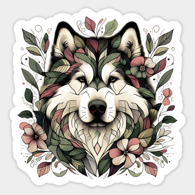 Botanical Alaskan Malamute Dog Illustration Nature Art 3 Magnet by BirdsnStuff