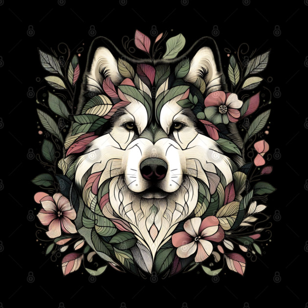 Botanical Alaskan Malamute Dog Illustration Nature Art 3 by BirdsnStuff