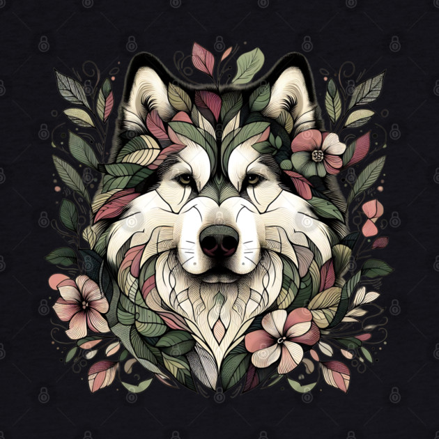 Botanical Alaskan Malamute Dog Illustration Nature Art 3 by BirdsnStuff