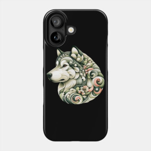 Botanical Alaskan Malamute Dog Illustration Nature Art Phone Case