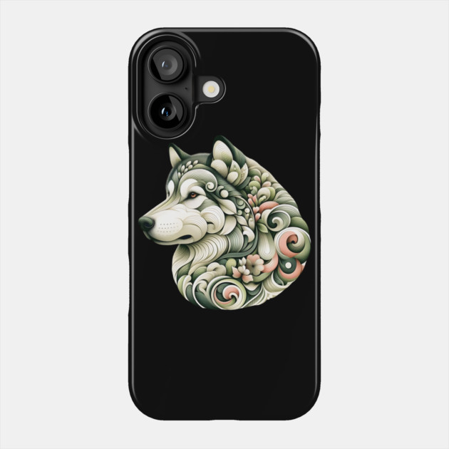 Botanical Alaskan Malamute Dog Illustration Nature Art Phone Case by BirdsnStuff
