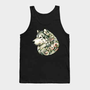 Botanical Alaskan Malamute Dog Illustration Nature Art Tank Top