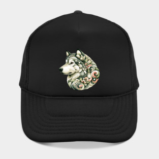 Botanical Alaskan Malamute Dog Illustration Nature Art Hat