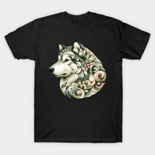 Botanical Alaskan Malamute Dog Illustration Nature Art T-Shirt