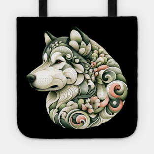 Botanical Alaskan Malamute Dog Illustration Nature Art Tote