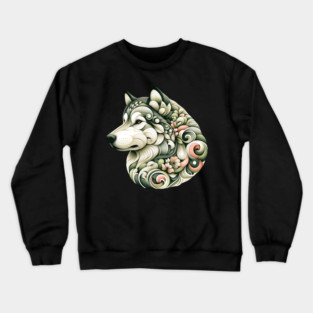 Botanical Alaskan Malamute Dog Illustration Nature Art Crewneck Sweatshirt