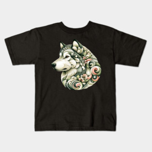 Botanical Alaskan Malamute Dog Illustration Nature Art Kids T-Shirt