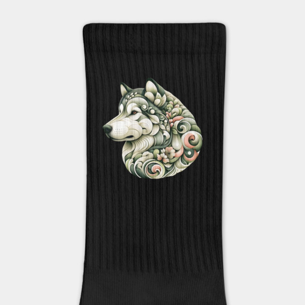 Botanical Alaskan Malamute Dog Illustration Nature Art by BirdsnStuff